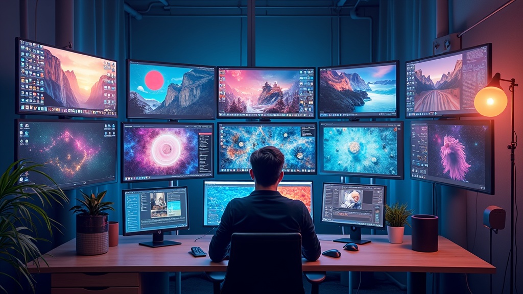 AI-generated video creative process with vibrant digital effects