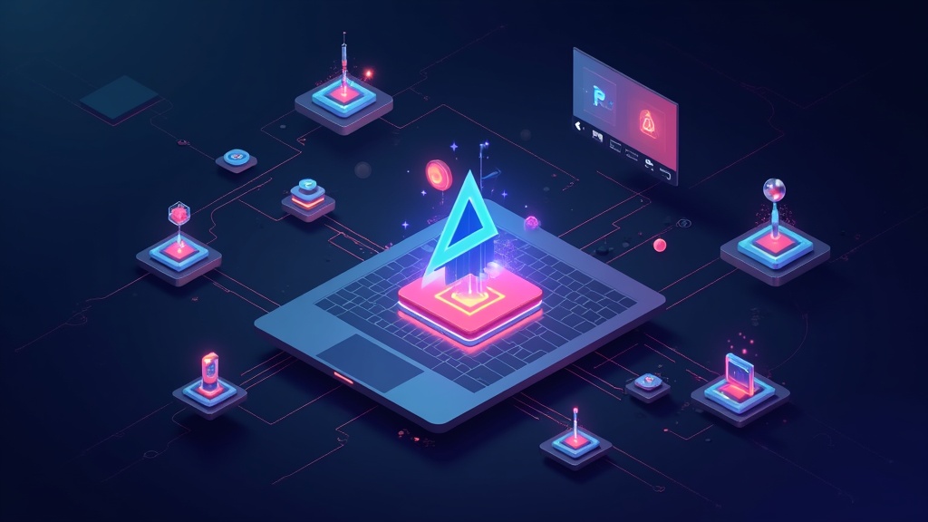 AI virtual workspace displaying various video editing tools and icons