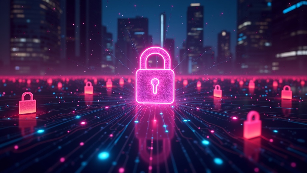 Futuristic AI video editing workspace with vibrant screens