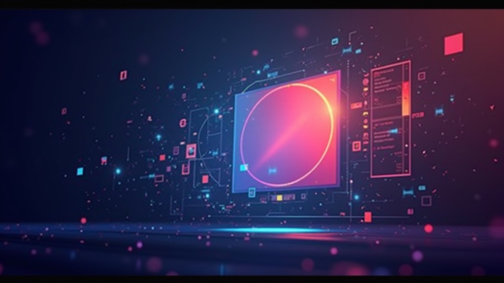 Abstract concept of AI editing a video with geometric shapes and colorful gradients