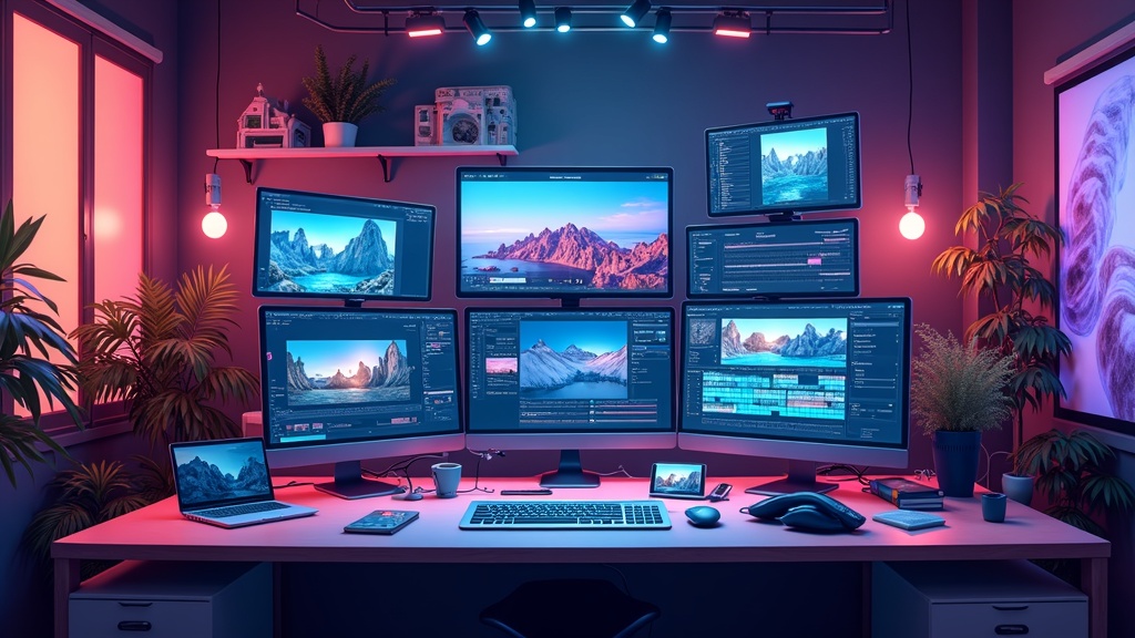 AI-driven colorful digital video workspace
