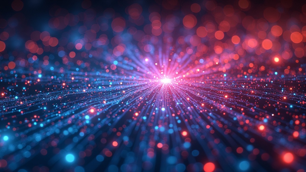 Colorful abstract scene of digital AI generating video from code and images