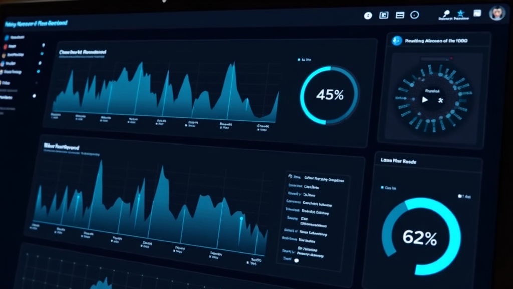 Colorful futuristic AI computer interface with video editing tools