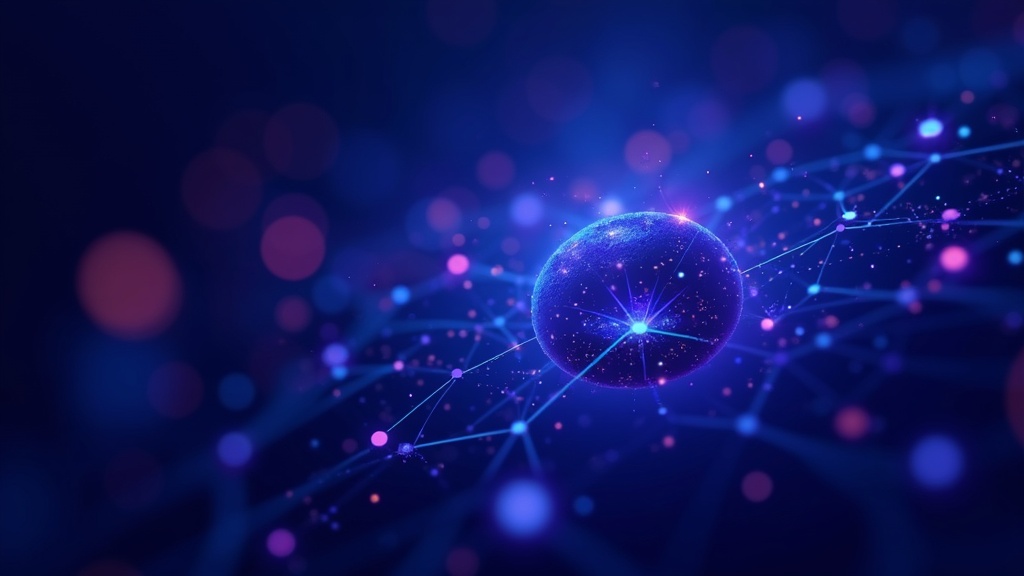 Abstract AI visual with network nodes and digital marketing icons