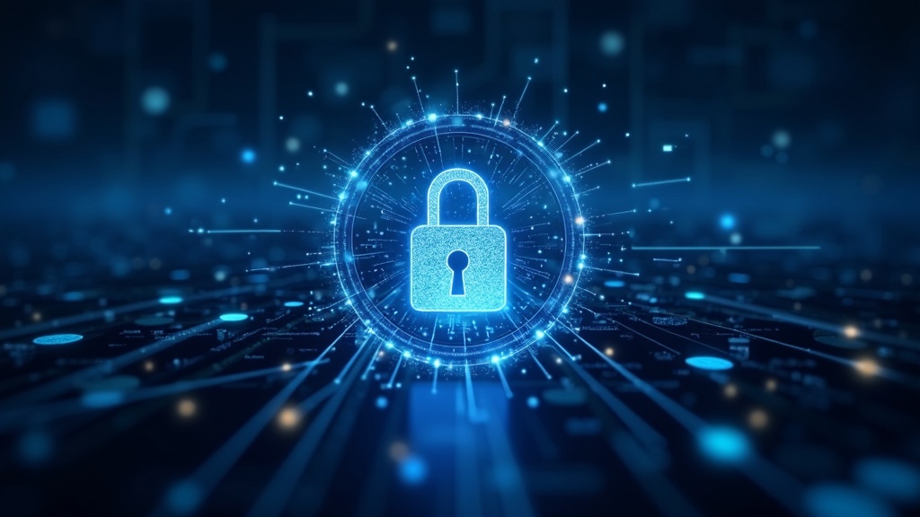 Abstract visualization of data security and privacy in AI marketing