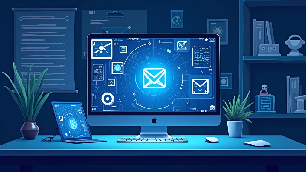 Collage of AI-driven email campaign examples showing dashboards, email previews, and automation workflows.