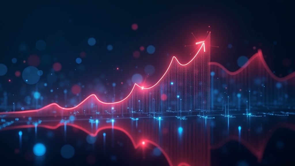 Futuristic graph of rising email open rates powered by AI and automation glowing on background.